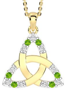 Diamond Peridot Gold Celtic Trinity Knot Necklace