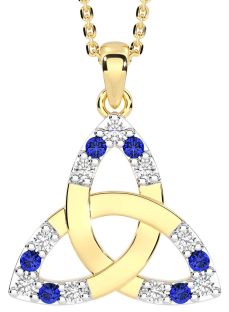 Diamond Sapphire Gold Celtic Trinity Knot Necklace