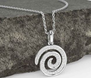 Diamond Silver Celtic Spiral Necklace
