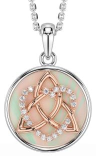 Diamond Rose Gold Silver Celtic Trinity Knot Heart Necklace