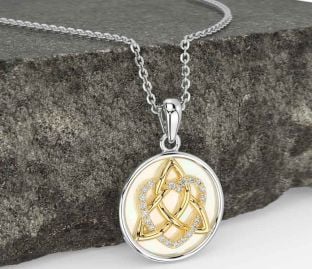 Diamond Gold Silver Celtic Trinity Knot Heart Necklace
