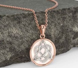 Diamond Rose Gold Silver Celtic Trinity Knot Heart Necklace