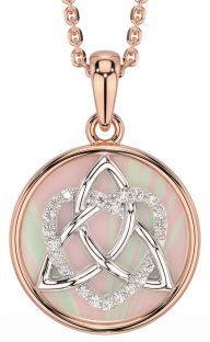 Diamond White Rose Gold Celtic Trinity Knot Heart Necklace