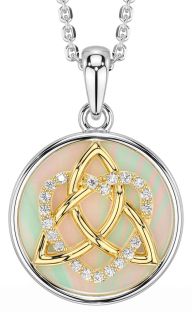 Diamond Gold Silver Celtic Trinity Knot Heart Necklace