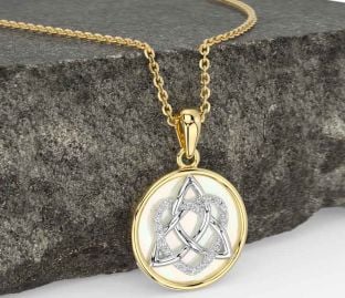 Diamond White Yellow Gold Celtic Trinity Knot Heart Necklace