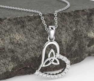 Diamond White Gold Celtic Trinity Knot Heart Necklace