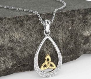 Diamond Gold Silver Celtic Trinity Knot Necklace