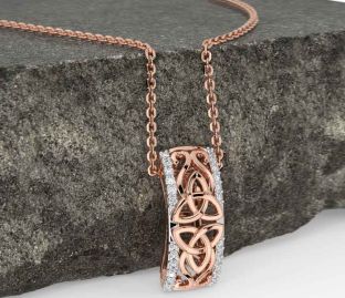 Diamond Rose Gold Silver Celtic Trinity Knot Necklace