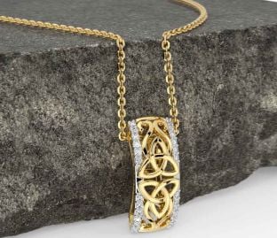 Diamond Gold Silver Celtic Trinity Knot Necklace