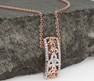 Diamond Rose Gold Silver Celtic Trinity Knot Necklace