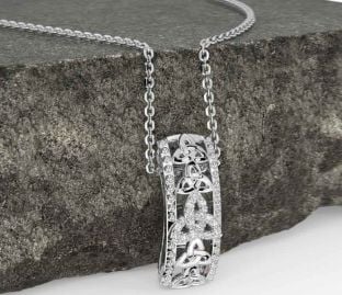 Diamond Silver Celtic Trinity Knot Necklace