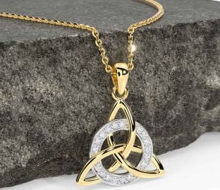 Diamond Gold Silver Celtic Trinity Knot Necklace