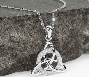 Diamond Silver Celtic Trinity Knot Necklace