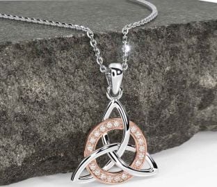 Diamond White Rose Gold Celtic Trinity Knot Necklace