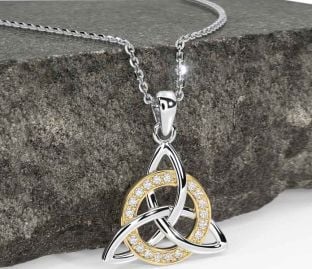 Diamond White Yellow Gold Celtic Trinity Knot Necklace