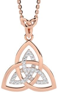 Diamond Rose Gold Silver Celtic Trinity Knot Necklace