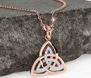 Diamond Rose Gold Silver Celtic Trinity Knot Necklace