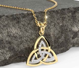 Diamond Gold Silver Celtic Trinity Knot Necklace