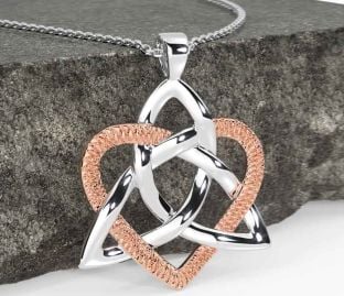 Rose Gold Silver Celtic Trinity Knot Heart Necklace