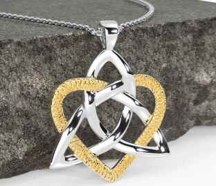Gold Silver Celtic Trinity Knot Heart Necklace