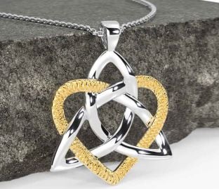 White Yellow Gold Celtic Trinity Knot Heart Necklace