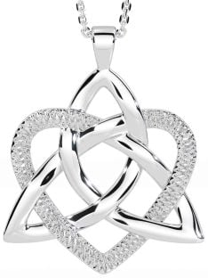 White Gold Celtic Trinity Knot Heart Necklace