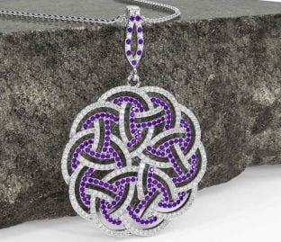 Diamond Amethyst Silver Celtic Necklace