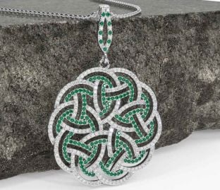 Diamond Emerald White Gold Celtic Necklace
