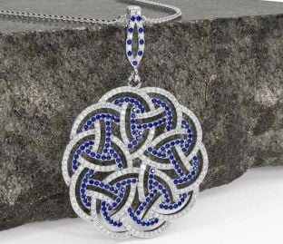 Diamond Sapphire White Gold Celtic Necklace