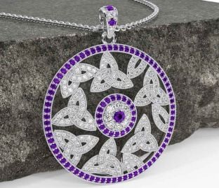 Diamond Amethyst Silver Celtic Trinity Knot Necklace