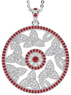 Diamond Ruby Silver Celtic Trinity Knot Necklace