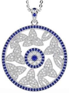 Diamond Sapphire Silver Celtic Trinity Knot Necklace