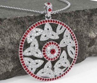 Diamond Ruby White Gold Celtic Trinity Knot Necklace