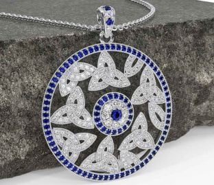 Diamond Sapphire White Gold Celtic Trinity Knot Necklace