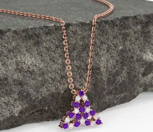 Diamond Amethyst Rose Gold Silver Celtic Trinity Knot Necklace