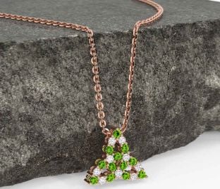 Diamond Peridot Rose Gold Silver Celtic Trinity Knot Necklace