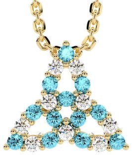 Diamond Aquamarine Gold Silver Celtic Trinity Knot Necklace