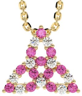 Diamond Pink Tourmaline Gold Silver Celtic Trinity Knot Necklace