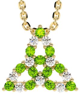 Diamond Peridot Gold Silver Celtic Trinity Knot Necklace