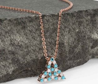 Diamond Aquamarine Rose Gold Celtic Trinity Knot Necklace
