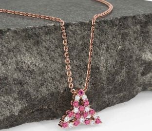 Diamond Pink Tourmaline Rose Gold Celtic Trinity Knot Necklace
