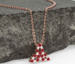 Diamond Ruby Rose Gold Celtic Trinity Knot Necklace