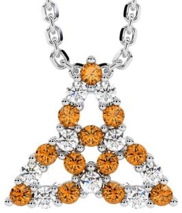 Diamond Citrine Silver Celtic Trinity Knot Necklace