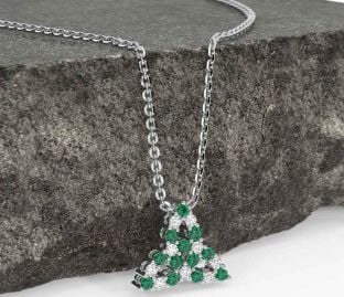 Diamond Emerald Silver Celtic Trinity Knot Necklace