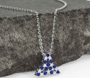 Diamond Sapphire Silver Celtic Trinity Knot Necklace