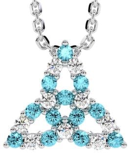Diamond Aquamarine White Gold Celtic Trinity Knot Necklace