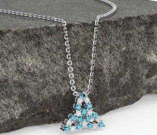 Diamond Aquamarine White Gold Celtic Trinity Knot Necklace