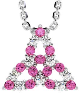 Diamond Pink Tourmaline White Gold Celtic Trinity Knot Necklace