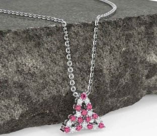 Diamond Pink Tourmaline White Gold Celtic Trinity Knot Necklace