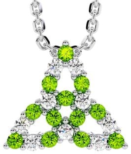 Diamond Peridot White Gold Celtic Trinity Knot Necklace